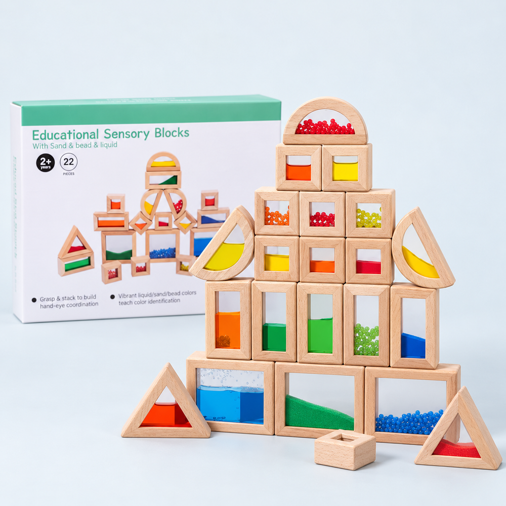 22-Piece Wooden Sensory Building Blocks